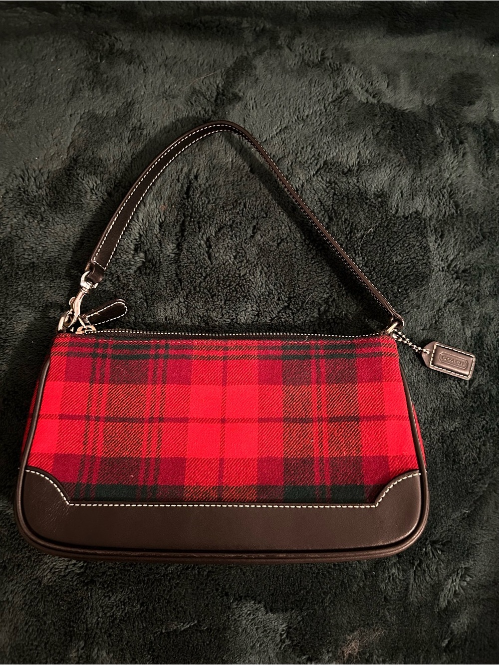 Vintage Coach Red Tartan Plaid Wool Demi Bag Y2K Baguette Pochette